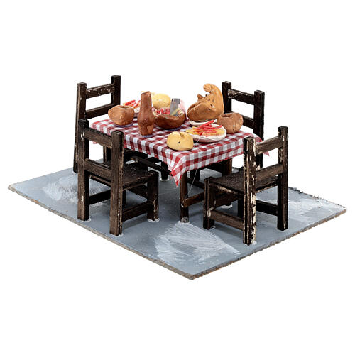 Table with food and chairs, 10x15x15 cm, setting for 10 cm Neapolitan Nativity Scene 3