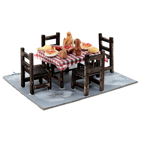 Table with food and chairs, 10x15x15 cm, setting for 10 cm Neapolitan Nativity Scene 4