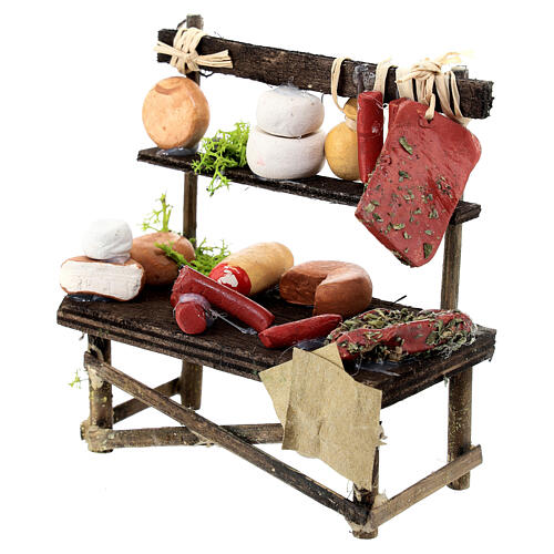 Banco salumi presepe 10 cm Napoli legno terracotta 10x10x5 cm 2