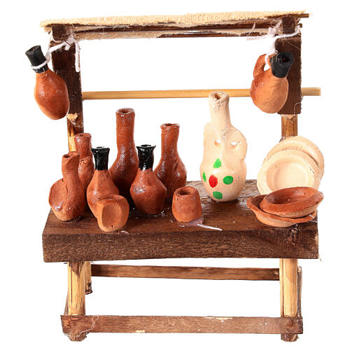 Terracotta jar display for 10 cm Neapolitan Nativity Scene, wood and terracotta, 10x10x5 cm 1