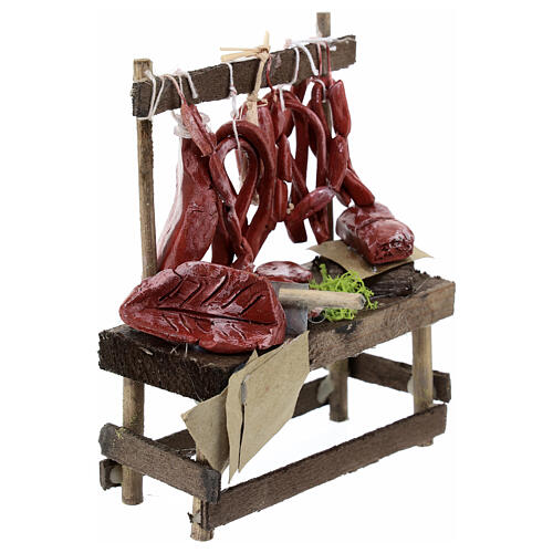 Fleisch-Verkaufsstand, Krippenzubehör, neapolitanischer Stil, für 10 cm Krippe, 15x10x5 cm 3