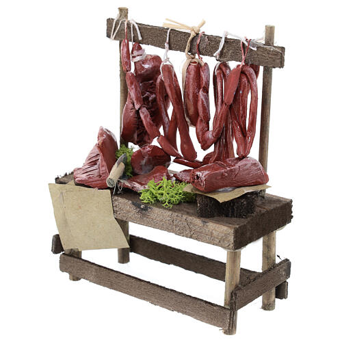 Meat display for 10 cm Neapolitan Nativity Scene, wood and terracotta, 15x10x5 cm 2