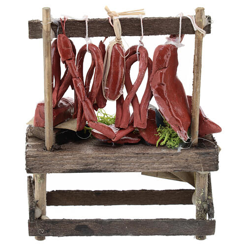 Meat display for 10 cm Neapolitan Nativity Scene, wood and terracotta, 15x10x5 cm 4