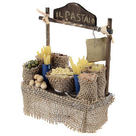 Pasta market stall for 10 cm Neapolitan Nativity Scene, wood and jute