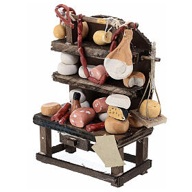 Verkaufsstand mit Käse- und Wurstwaren, Krippenzubehör, neapolitanischer Stil, für 12 cm Krippe, 15x10x5 cm