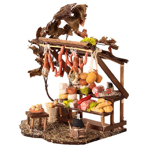 Décor étal charcuterie crèche napolitaine 12 cm sur base 20x15x10 cm 2