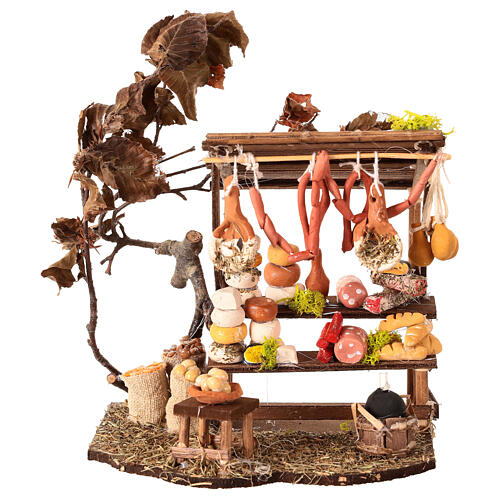 Ambientazione banco salumi presepe napoletano 12 cm su base 20x15x10 1