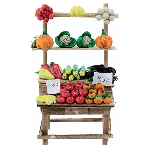 Verkaufsstand mit Obst und Gemüse, Krippenzubehör, neapolitanischer Stil, für 12 cm Krippe, 15x10x5 cm 1
