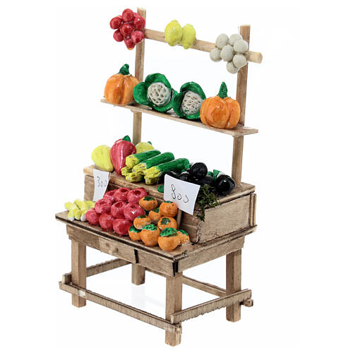 Verkaufsstand mit Obst und Gemüse, Krippenzubehör, neapolitanischer Stil, für 12 cm Krippe, 15x10x5 cm 2