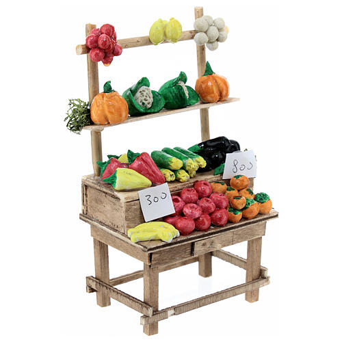 Verkaufsstand mit Obst und Gemüse, Krippenzubehör, neapolitanischer Stil, für 12 cm Krippe, 15x10x5 cm 3