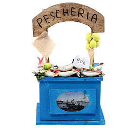 Fisch-Verkaufsstand, Krippenzubehör, neapolitanischer Stil, für 10 cm Krippe, 15x10x5 cm
