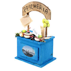 Fisch-Verkaufsstand, Krippenzubehör, neapolitanischer Stil, für 10 cm Krippe, 15x10x5 cm
