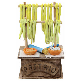 Pasta-Verkaufsstand, Krippenzubehör, neapolitanischer Stil, für 10 cm Krippe, 15x10x5 cm