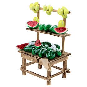 Verkaufsstand mit Wassermelonen und Zitronen, Krippenzubehör, neapolitanischer Stil, für 12 cm Krippe, 15x10x5 cm