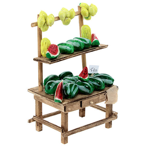 Verkaufsstand mit Wassermelonen und Zitronen, Krippenzubehör, neapolitanischer Stil, für 12 cm Krippe, 15x10x5 cm 3