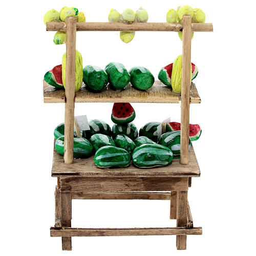 Verkaufsstand mit Wassermelonen und Zitronen, Krippenzubehör, neapolitanischer Stil, für 12 cm Krippe, 15x10x5 cm 4