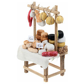 Verkaufsstand mit Käse und Wurstwaren, Krippenzubehör, neapolitanischer Stil, für 10 cm Krippe, 15x10x5 cm