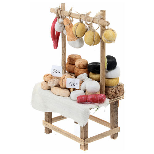 Verkaufsstand mit Käse und Wurstwaren, Krippenzubehör, neapolitanischer Stil, für 10 cm Krippe, 15x10x5 cm 2