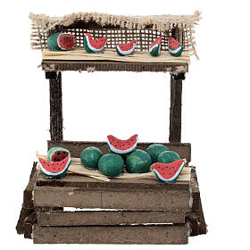 Wassermelonen-Verkaufsstand, Krippenzubehör, neapolitanischer Stil, für 10 cm Krippe, 15x10x5 cm