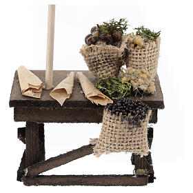 Gemüse-Verkaufsstand mit Sonnenschutz, Krippenzubehör, neapolitanischer Stil, für 12 cm Krippe, 15x10x5 cm