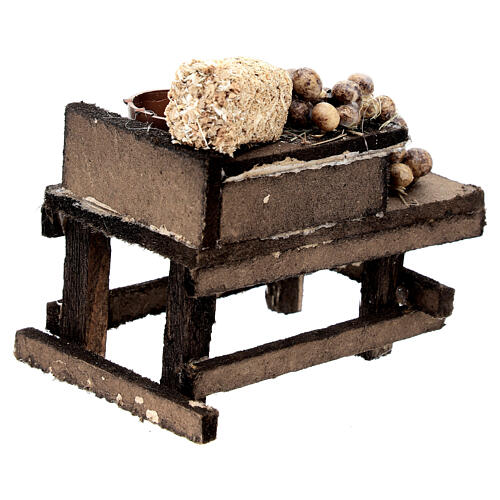 Kartoffel-Verkaufsstand, Krippenzubehör, neapolitanischer Stil, für 10 cm Krippe, 10x10x5 cm 4
