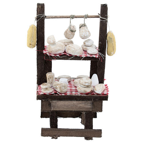Käse-Verkaufsstand mit Tischdecke, Krippenzubehör, neapolitanischer Stil, für 10 cm Krippe, 15x10x5 cm 1