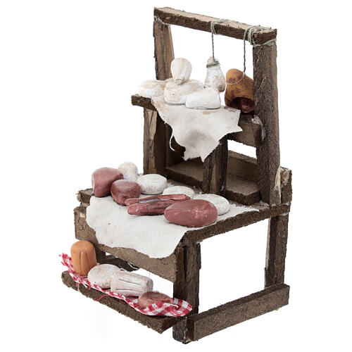 Market stall with terracotta cheese and charcuterie for 10 cm Neapolitan Nativity Scene, 15x10x5 cm 2