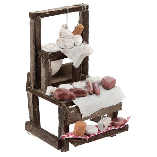 Market stall with terracotta cheese and charcuterie for 10 cm Neapolitan Nativity Scene, 15x10x5 cm 3