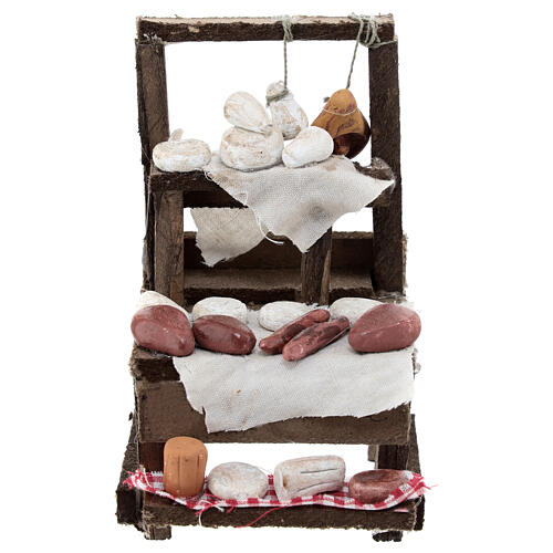 Stand vente charcuterie et fromage pour crèche napolitaine 10 cm 15x10x5 cm 1