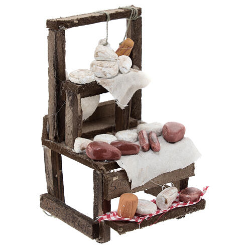 Stand vente charcuterie et fromage pour crèche napolitaine 10 cm 15x10x5 cm 3