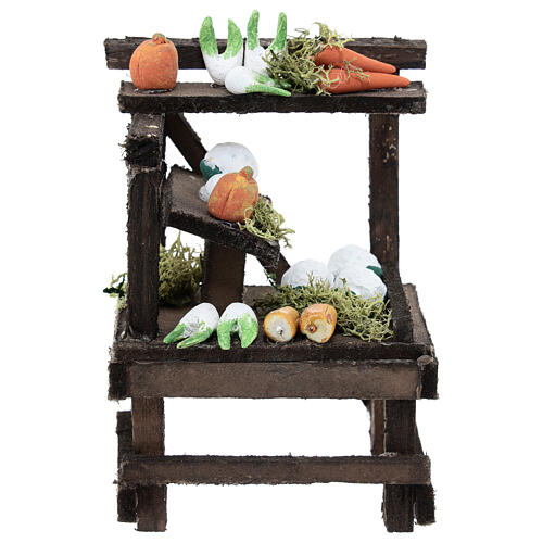 Gemüse-Verkaufsstand, Krippenzubehör, neapolitanischer Stil, für 10 cm Krippe, 15x10x5 cm 1