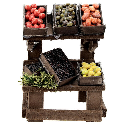 Obst- und Gemüse-Verkaufsstand, Krippenzubehör, neapolitanischer Stil, für 12 cm Krippe, 10x10x5 cm 1