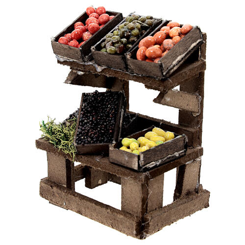 Obst- und Gemüse-Verkaufsstand, Krippenzubehör, neapolitanischer Stil, für 12 cm Krippe, 10x10x5 cm 2