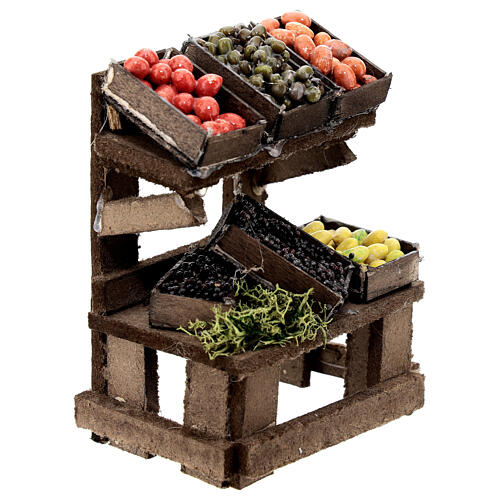 Obst- und Gemüse-Verkaufsstand, Krippenzubehör, neapolitanischer Stil, für 12 cm Krippe, 10x10x5 cm 3