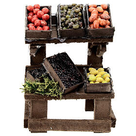 Market stall with terracotta fruit and vegetables for 12 cm Neapolitan Nativity Scene, 10x10x5 cm