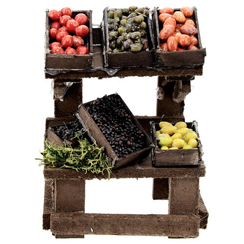 Market stall with terracotta fruit and vegetables for 12 cm Neapolitan Nativity Scene, 10x10x5 cm 1