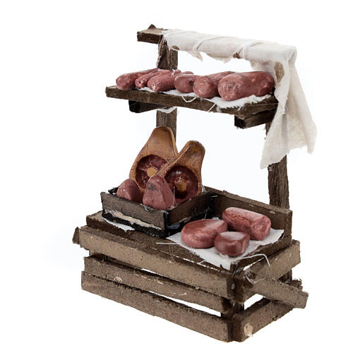 Market stall with terracotta charcuterie for 10 cm Neapolitan Nativity Scene, 15x10x5 cm 2