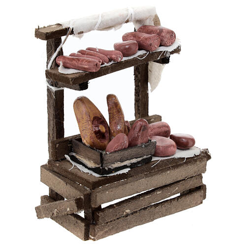 Market stall with terracotta charcuterie for 10 cm Neapolitan Nativity Scene, 15x10x5 cm 3