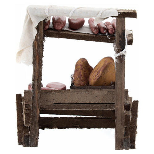 Market stall with terracotta charcuterie for 10 cm Neapolitan Nativity Scene, 15x10x5 cm 4