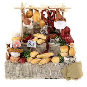 Eckverkaufsstand mit Wurstwaren und Brot, Krippenzubehör, neapolitanischer Stil, für 12 cm Krippe, 15x10x5 cm