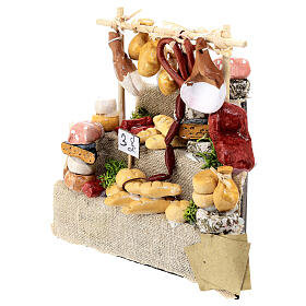 Eckverkaufsstand mit Wurstwaren und Brot, Krippenzubehör, neapolitanischer Stil, für 12 cm Krippe, 15x10x5 cm