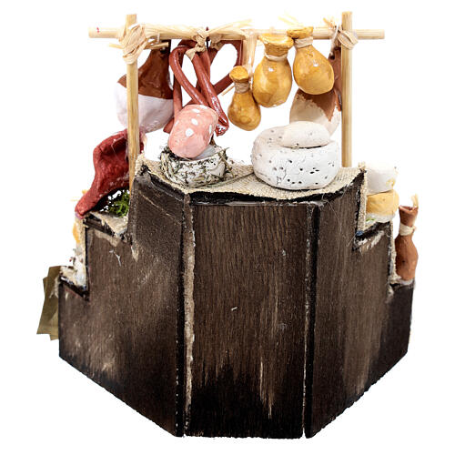 Eckverkaufsstand mit Wurstwaren und Brot, Krippenzubehör, neapolitanischer Stil, für 12 cm Krippe, 15x10x5 cm 4