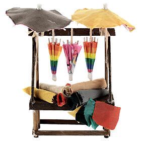 Market stall with paper and fabric umbrellas for 12 cm Neapolitan Nativity Scene, 15x10x5 cm