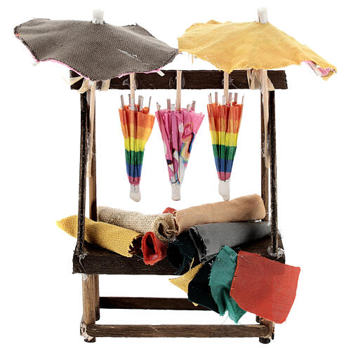 Market stall with paper and fabric umbrellas for 12 cm Neapolitan Nativity Scene, 15x10x5 cm 1