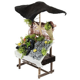 Fisch-Verkaufsstand mit Sonnenschutz, Krippenzubehör, neapolitanischer Stil, für 12 cm Krippe, 15x10x5 cm