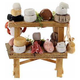 Market stall with cheese and charcuterie for 10 cm Neapolitan Nativity Scene, 10x10x5 cm