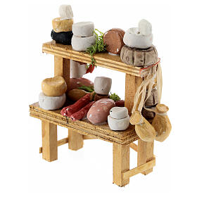 Market stall with cheese and charcuterie for 10 cm Neapolitan Nativity Scene, 10x10x5 cm