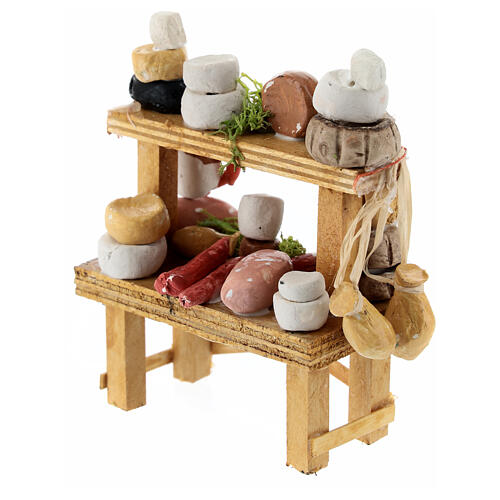 Market stall with cheese and charcuterie for 10 cm Neapolitan Nativity Scene, 10x10x5 cm 2