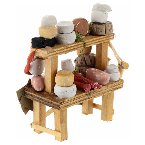 Market stall with cheese and charcuterie for 10 cm Neapolitan Nativity Scene, 10x10x5 cm 3