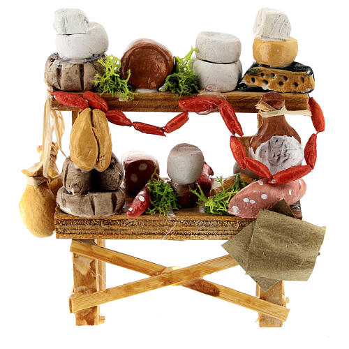 Market stall with cheese and charcuterie for 10 cm Neapolitan Nativity Scene, 10x10x5 cm 4